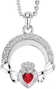 Ruby White Gold Claddagh Celtic Trinity Knot Infinity Necklace