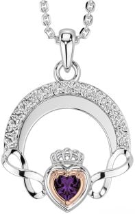 Alexandrite White Rose Gold Claddagh Celtic Trinity Knot Infinity Necklace