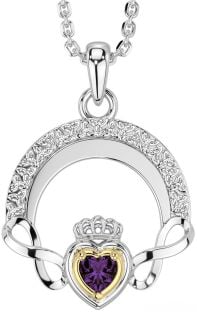 Alexandrite White Yellow Gold Claddagh Celtic Trinity Knot Infinity Necklace