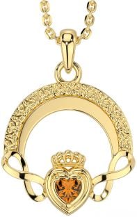 Citrine Gold Claddagh Celtic Trinity Knot Infinity Necklace