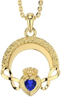 Sapphire Gold Claddagh Celtic Trinity Knot Infinity Necklace