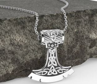 White Gold Black Rhodium Celtic Warrior Axe Necklace