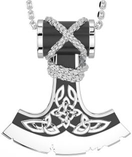 Silver Black Rhodium Celtic Warrior Axe Necklace