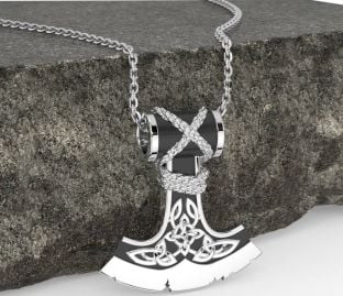 White Gold Black Rhodium Celtic Warrior Axe Necklace