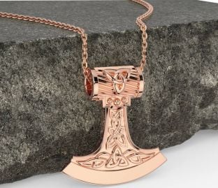 Rose Gold Silver Celtic Warrior Axe Necklace