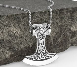 White Gold Black Rhodium Celtic Warrior Axe Necklace