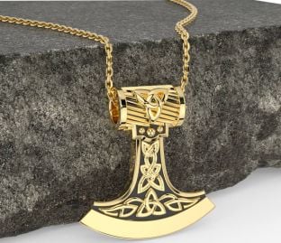 Gold Black Rhodium Celtic Warrior Axe Necklace