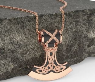 Rose Gold Silver Black Rhodium Celtic Irish Axe Necklace
