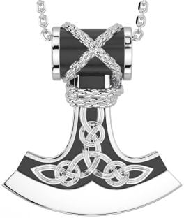 Silver Black Rhodium Celtic Irish Axe Necklace