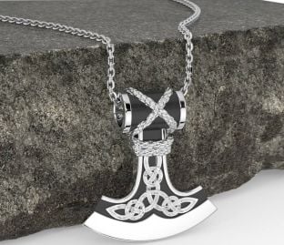 White Gold Black Rhodium Celtic Irish Axe Necklace
