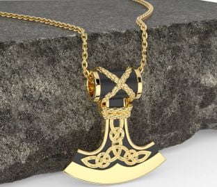 Gold Black Rhodium Celtic Irish Axe Necklace