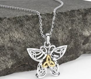 Gold Silver Celtic Trinity Knot Butterfly Necklace