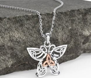 Rose Gold Silver Celtic Trinity Knot Butterfly Necklace
