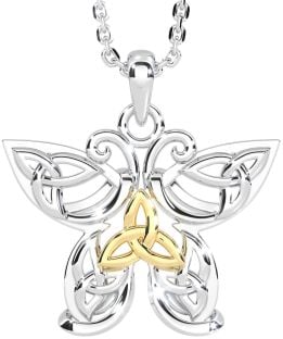 Gold Silver Celtic Trinity Knot Butterfly Necklace