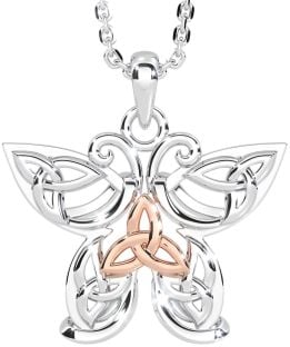 White Rose Gold Celtic Trinity Knot Butterfly Necklace