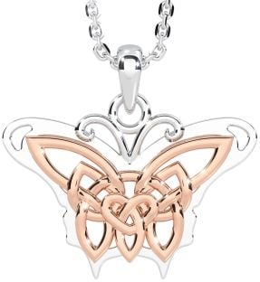 Rose Gold Silver Celtic Irish Butterfly Necklace