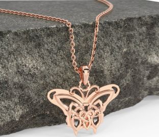 Rose Gold Silver Celtic Irish Butterfly Necklace