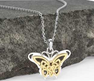 Gold Silver Celtic Irish Butterfly Necklace