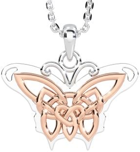White Rose Gold Celtic Irish Butterfly Necklace