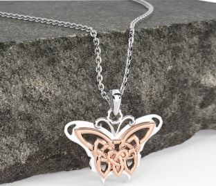 άσπρο Τριαντάφυλλο Χρυσός Σέλτικ ιρλανδικός Πεταλούδα Κολιέ