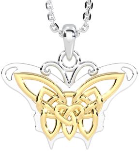 White Yellow Gold Celtic Irish Butterfly Necklace