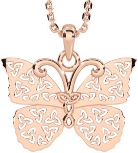 Rose Gold Silver Celtic Trinity Knot Butterfly Necklace
