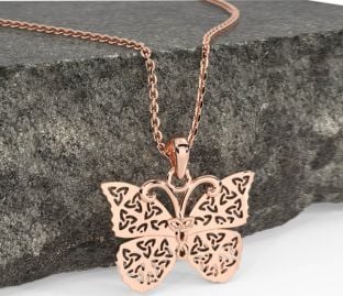 Rose Gold Silver Celtic Trinity Knot Butterfly Necklace