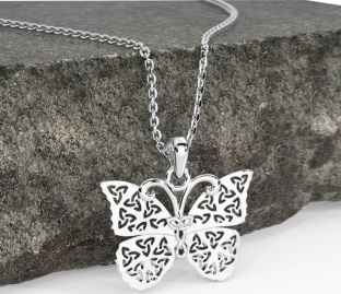 White Gold Celtic Trinity Knot Butterfly Necklace