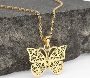 Gold Celtic Trinity Knot Butterfly Necklace