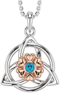 Topaz Rose Gold Silver Celtic Trinity Knot Irish Flower Necklace