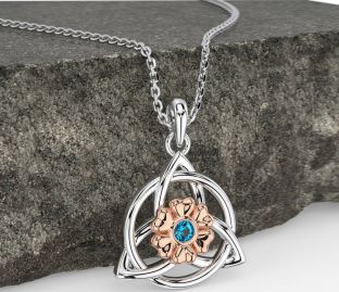 Topaz Rose Gold Silver Celtic Trinity Knot Irish Flower Necklace
