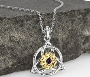 Alexandrite Gold Silver Celtic Trinity Knot Irish Flower Necklace