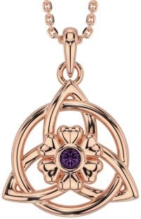 Alexandrite Rose Gold Silver Celtic Trinity Knot Irish Flower Necklace