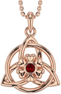 Garnet Rose Gold Silver Celtic Trinity Knot Irish Flower Necklace