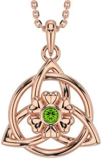 Peridot Rose Gold Silver Celtic Trinity Knot Irish Flower Necklace