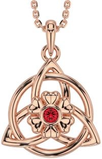 Ruby Rose Gold Silver Celtic Trinity Knot Irish Flower Necklace