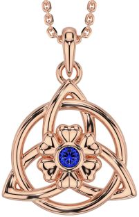 Sapphire Rose Gold Silver Celtic Trinity Knot Irish Flower Necklace