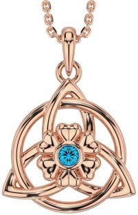 Topaz Rose Gold Silver Celtic Trinity Knot Irish Flower Necklace