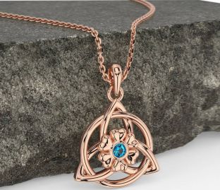 Topaz Rose Gold Silver Celtic Trinity Knot Irish Flower Necklace
