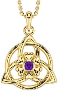 Amethyst Gold Silver Celtic Trinity Knot Irish Flower Necklace