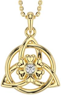 Diamond Gold Silver Celtic Trinity Knot Irish Flower Necklace