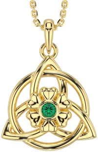 Emerald Gold Silver Celtic Trinity Knot Irish Flower Necklace