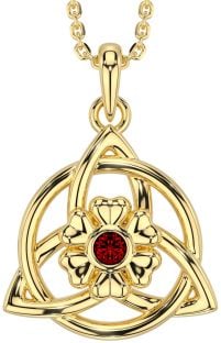 Garnet Gold Silver Celtic Trinity Knot Irish Flower Necklace