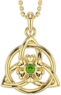 Peridot Gold Silver Celtic Trinity Knot Irish Flower Necklace