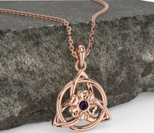 Alexandrite Rose Gold Celtic Trinity Knot Irish Flower Necklace
