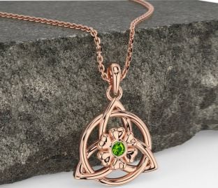 Peridot Rose Gold Celtic Trinity Knot Irish Flower Necklace