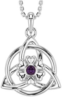 Alexandrite Silver Celtic Trinity Knot Irish Flower Necklace