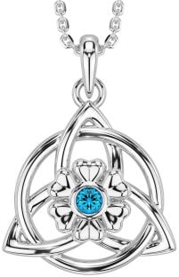 Topaz Silver Celtic Trinity Knot Irish Flower Necklace