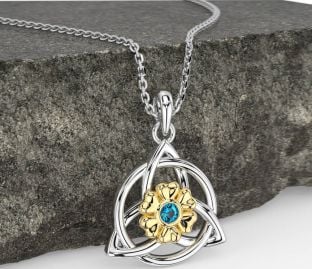 Topaz Gold Silver Celtic Trinity Knot Irish Flower Necklace