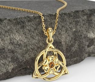Citrine Gold Celtic Trinity Knot Irish Flower Necklace